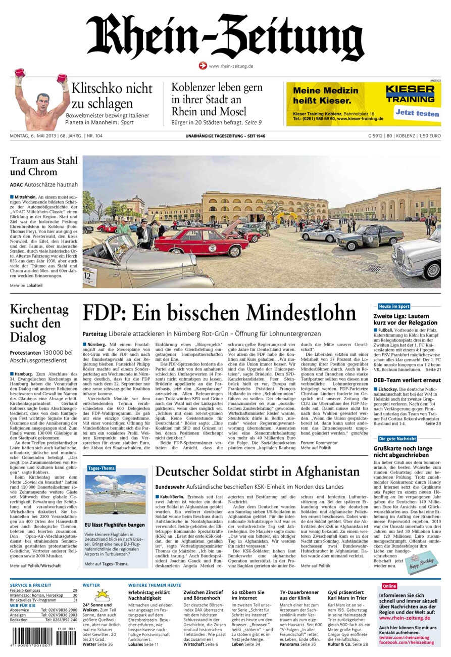 Rhein-Zeitung Koblenz & Region vom Montag, 06.05.2013