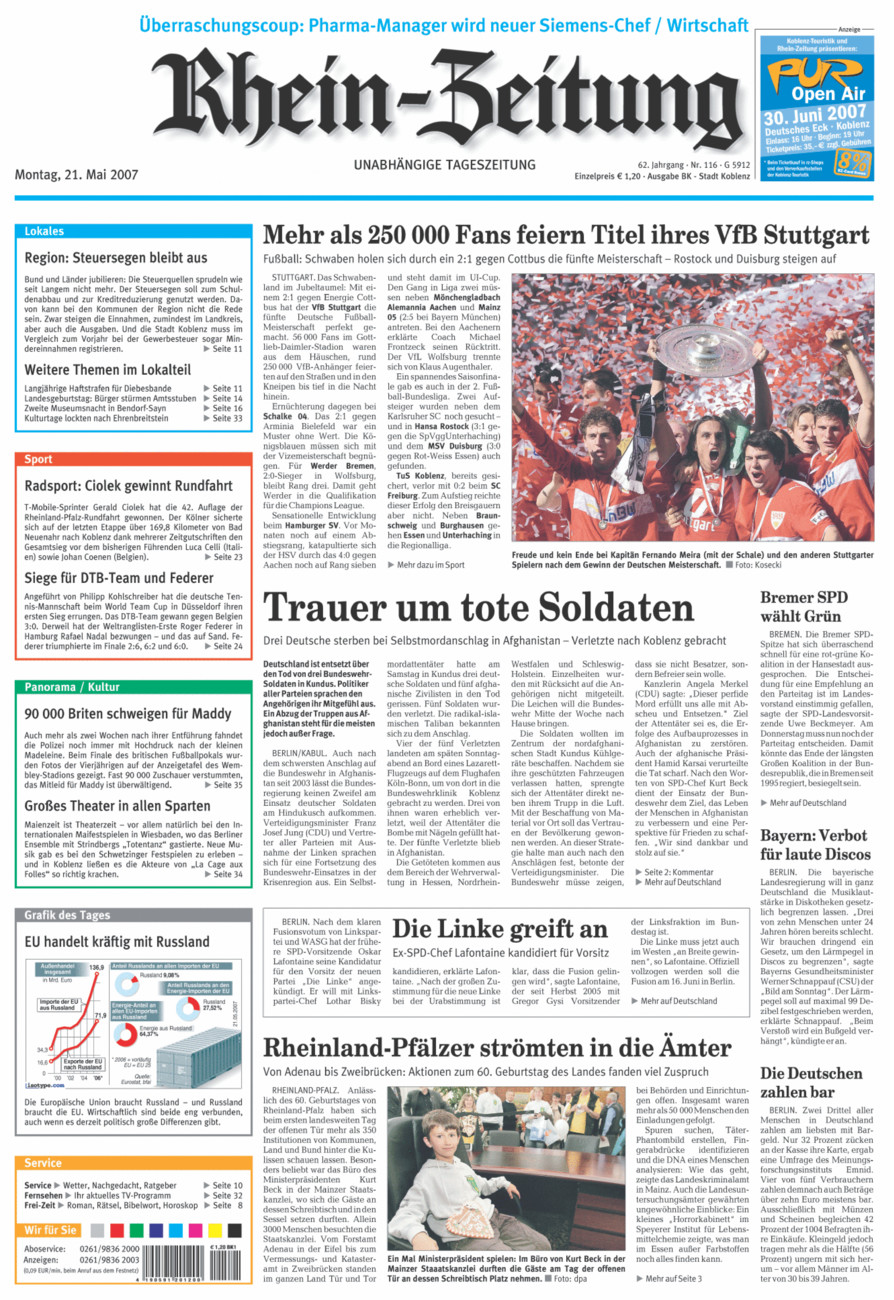 Rhein-Zeitung Koblenz & Region vom Montag, 21.05.2007