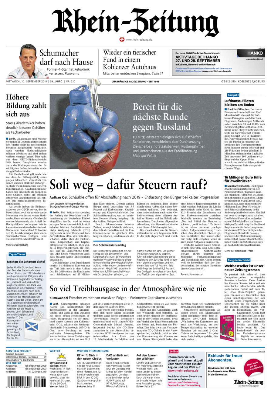 Rhein-Zeitung Koblenz & Region vom Mittwoch, 10.09.2014