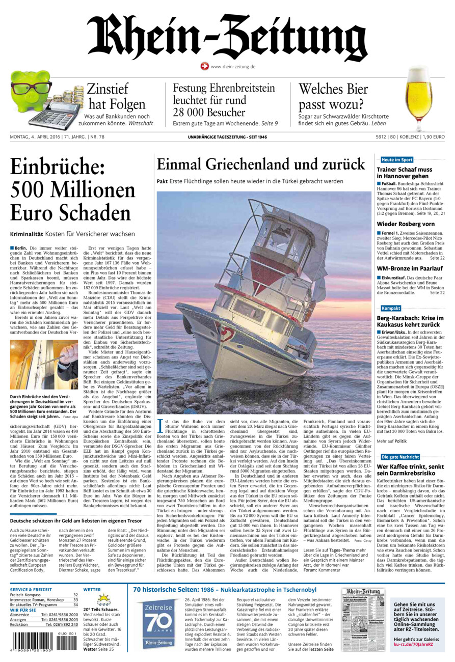 Rhein-Zeitung Koblenz & Region vom Montag, 04.04.2016