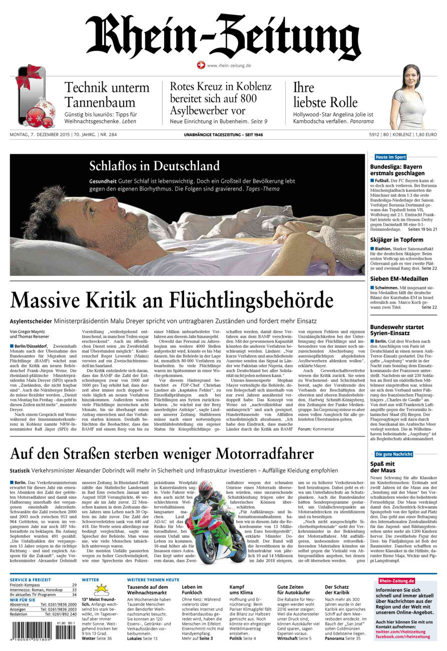 Rhein-Zeitung Koblenz & Region vom Montag, 07.12.2015