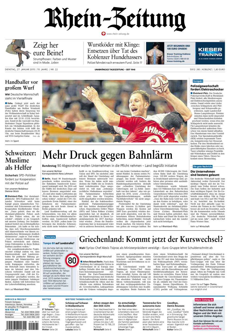 Rhein-Zeitung Koblenz & Region vom Dienstag, 27.01.2015
