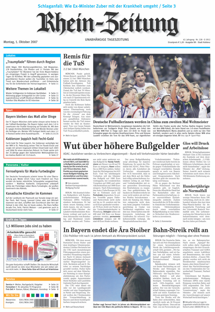 Rhein-Zeitung Koblenz & Region vom Montag, 01.10.2007