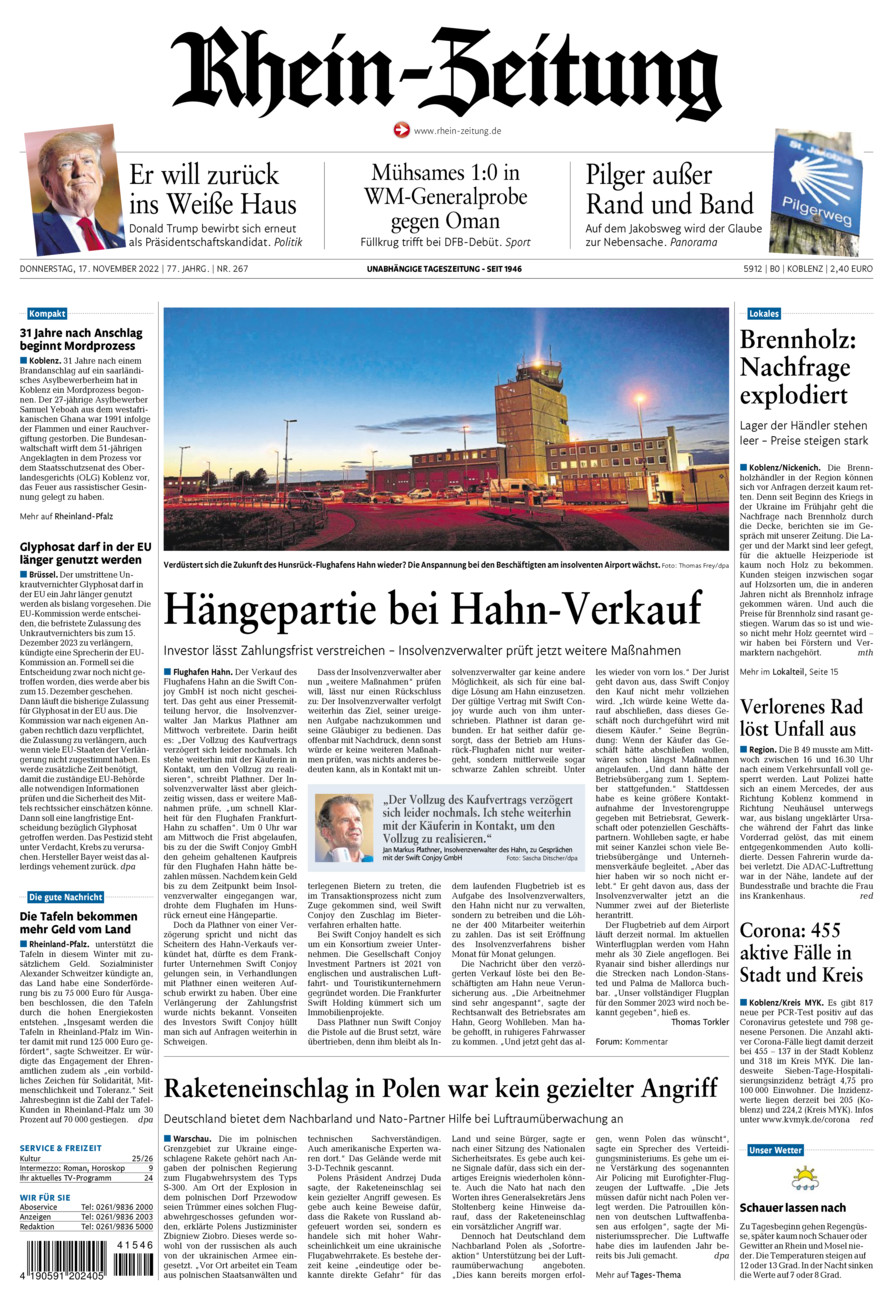 Rhein-Zeitung Koblenz & Region vom Donnerstag, 17.11.2022