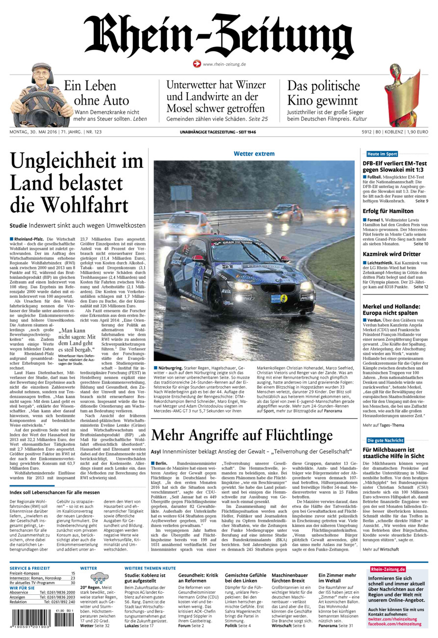 Rhein-Zeitung Koblenz & Region vom Montag, 30.05.2016