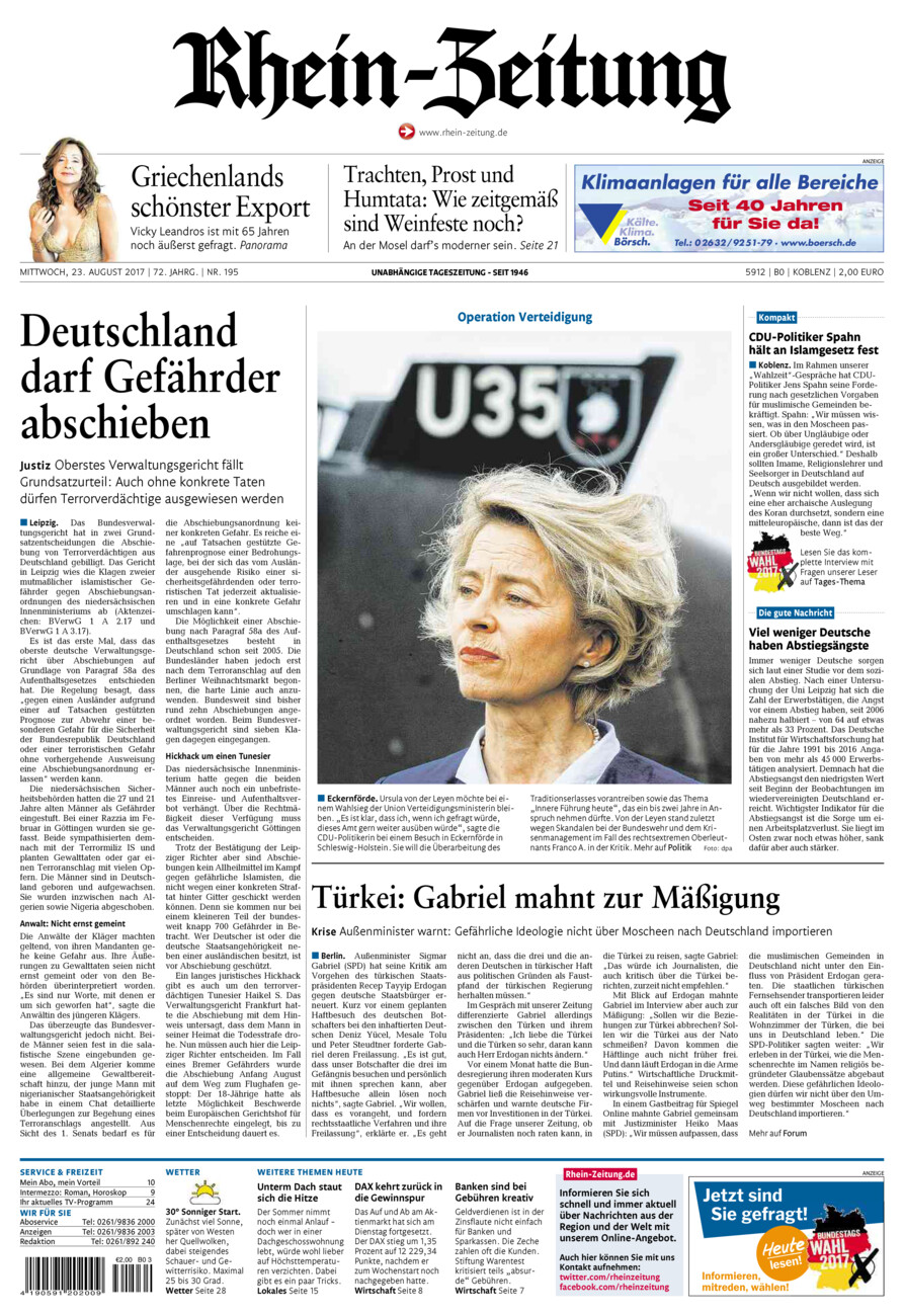 Rhein-Zeitung Koblenz & Region vom Mittwoch, 23.08.2017