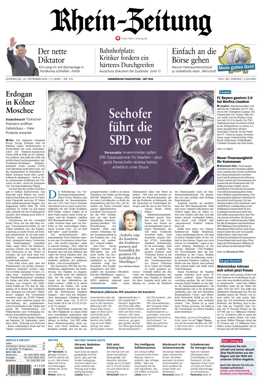 Rhein-Zeitung Koblenz & Region vom Donnerstag, 20.09.2018