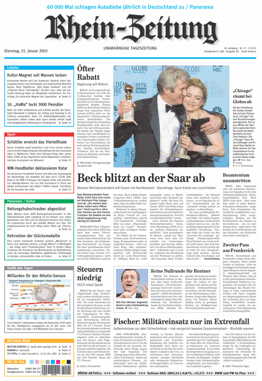 Rhein-Zeitung Koblenz & Region vom Dienstag, 21.01.2003