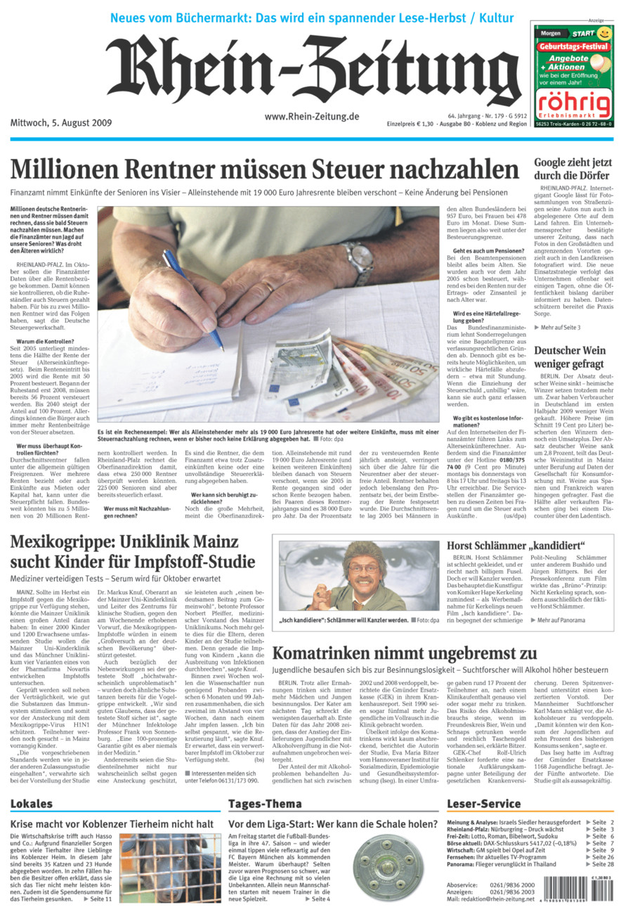 Rhein-Zeitung Koblenz & Region vom Mittwoch, 05.08.2009