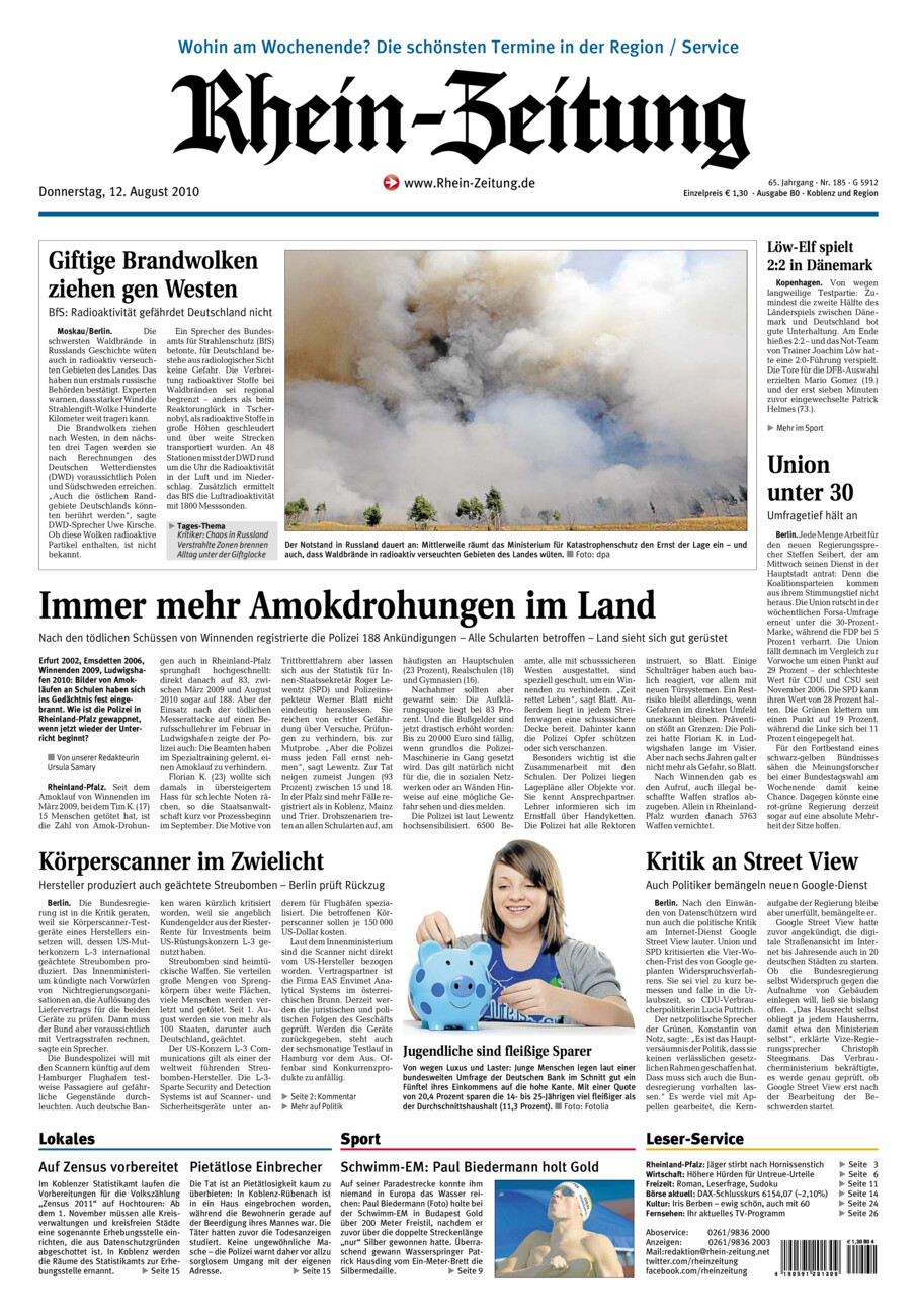 Rhein-Zeitung Koblenz & Region vom Donnerstag, 12.08.2010