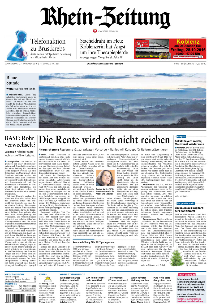 Rhein-Zeitung Koblenz & Region vom Donnerstag, 27.10.2016