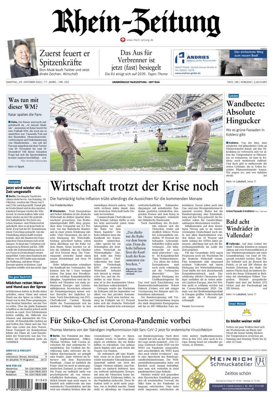 Rhein-Zeitung Koblenz & Region vom Samstag, 29.10.2022
