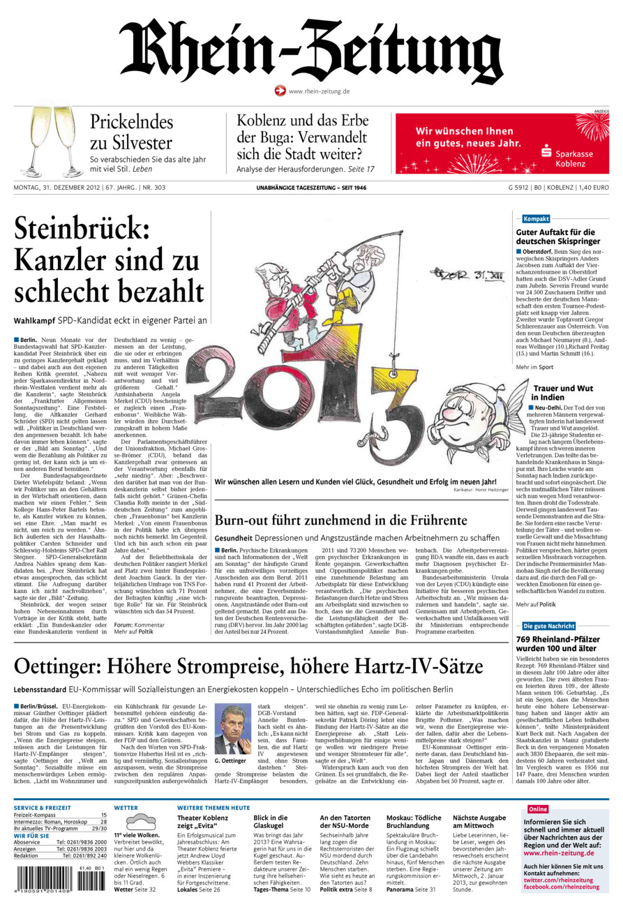 Rhein-Zeitung Koblenz & Region vom Montag, 31.12.2012