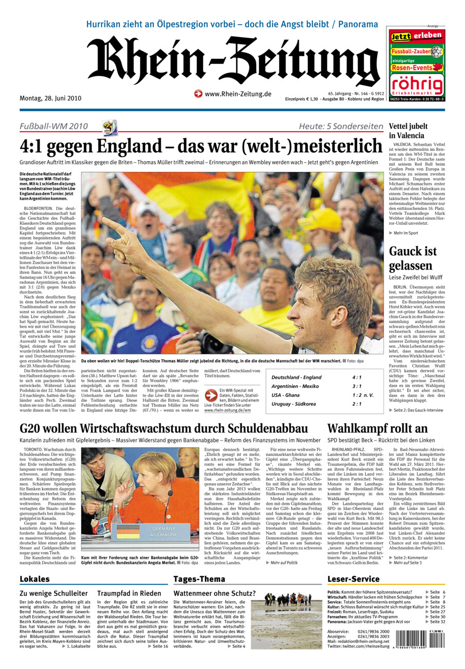 Rhein-Zeitung Koblenz & Region vom Montag, 28.06.2010