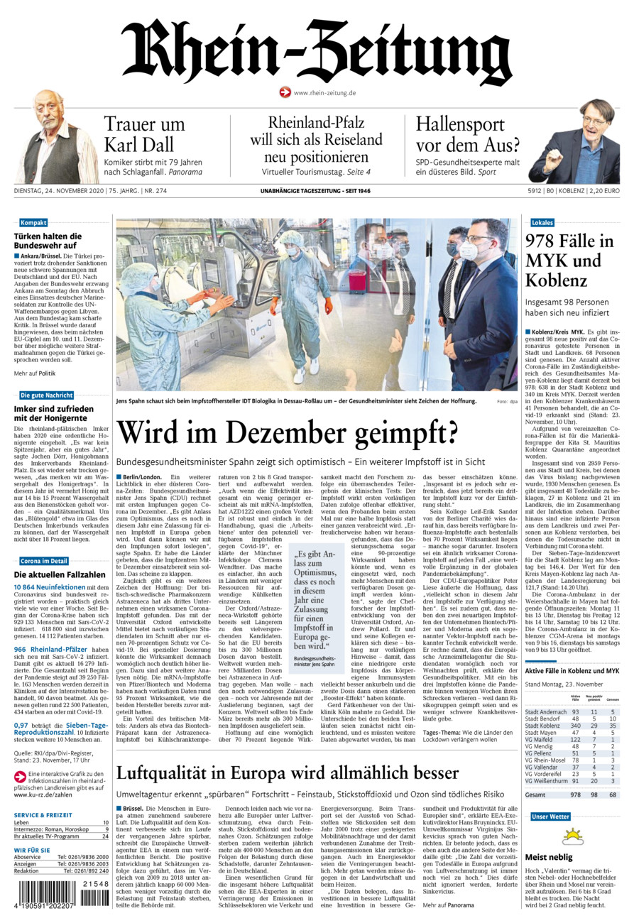 Rhein-Zeitung Koblenz & Region vom Dienstag, 24.11.2020