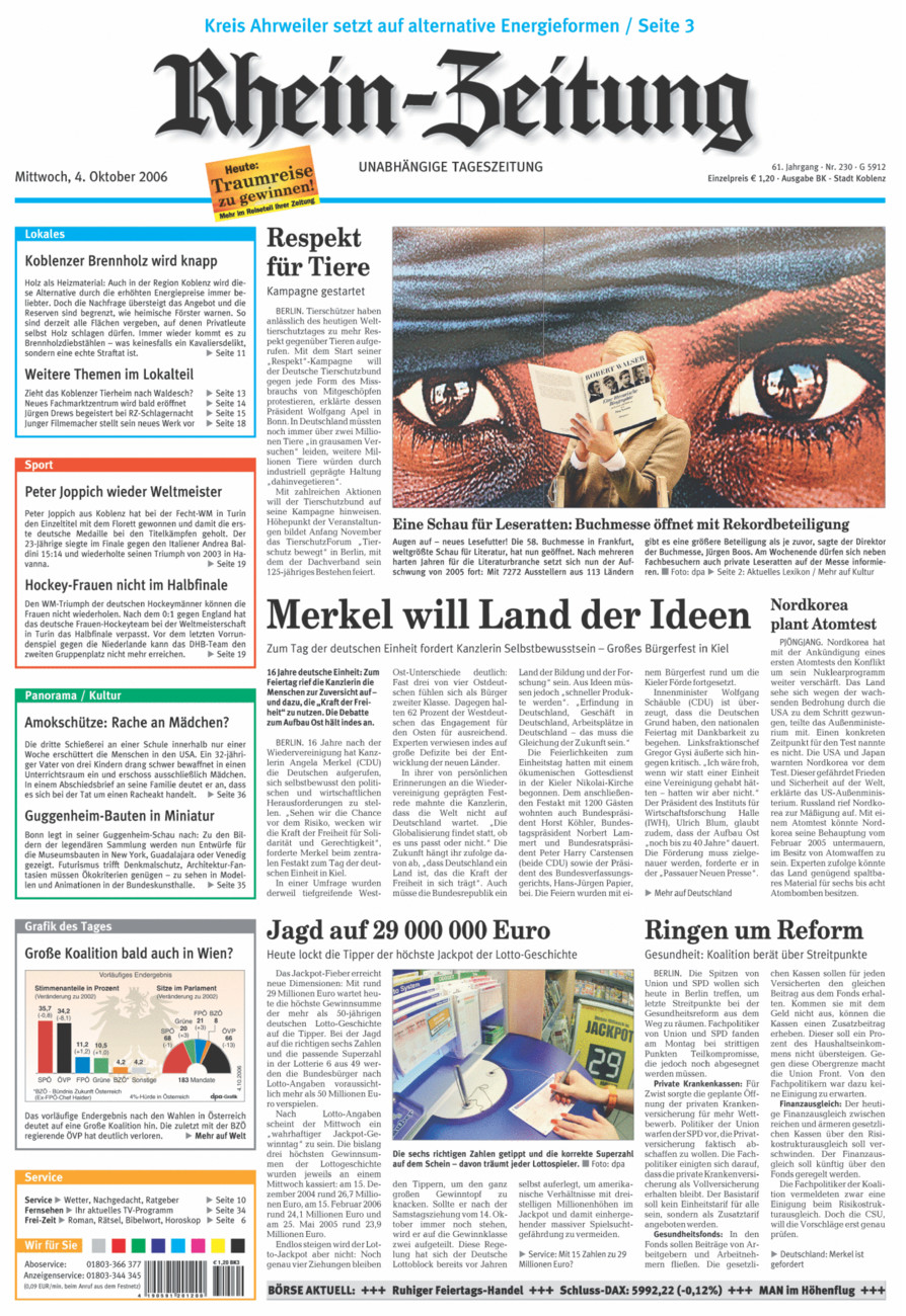 Rhein-Zeitung Koblenz & Region vom Mittwoch, 04.10.2006