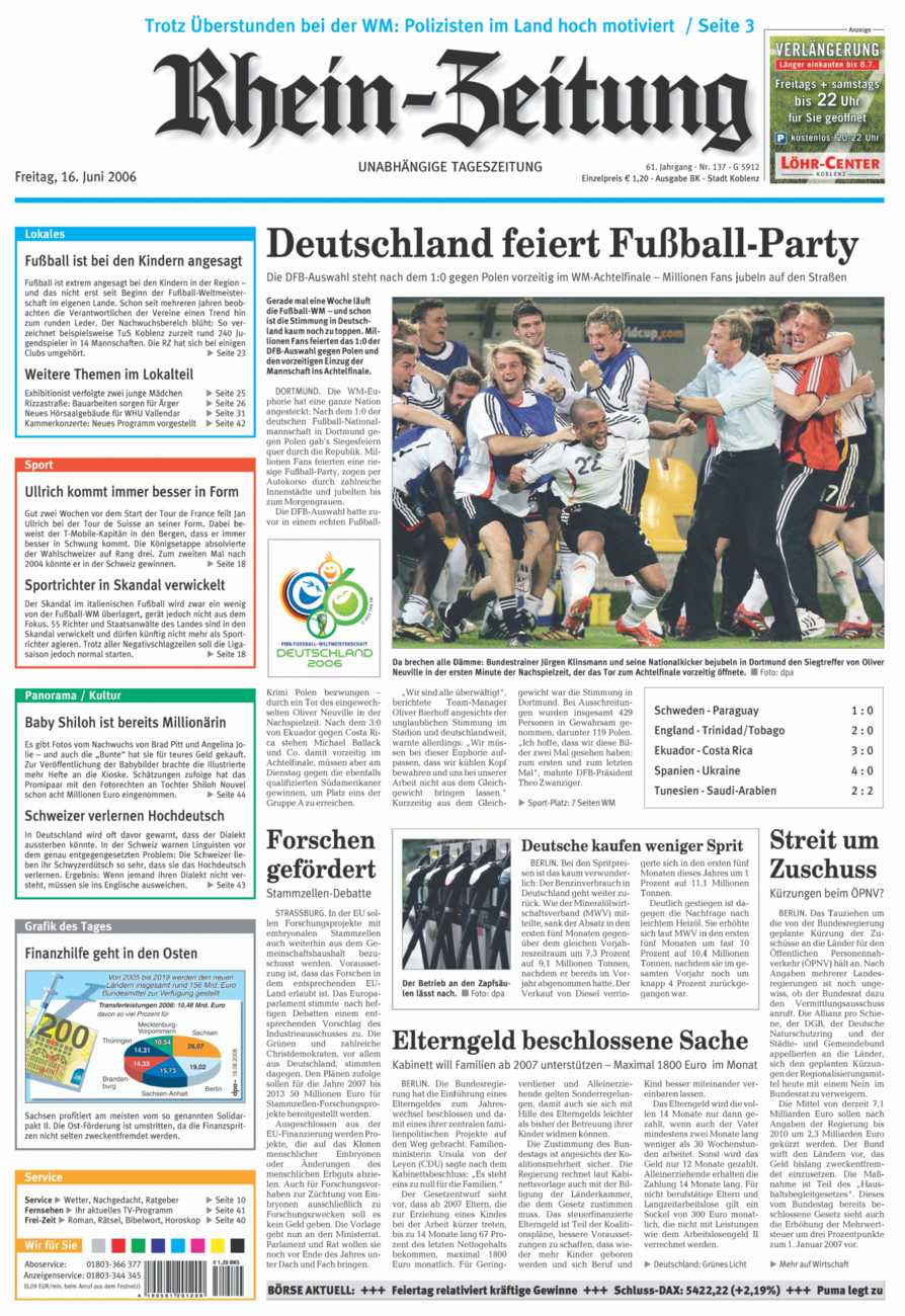 Rhein-Zeitung Koblenz & Region vom Freitag, 16.06.2006