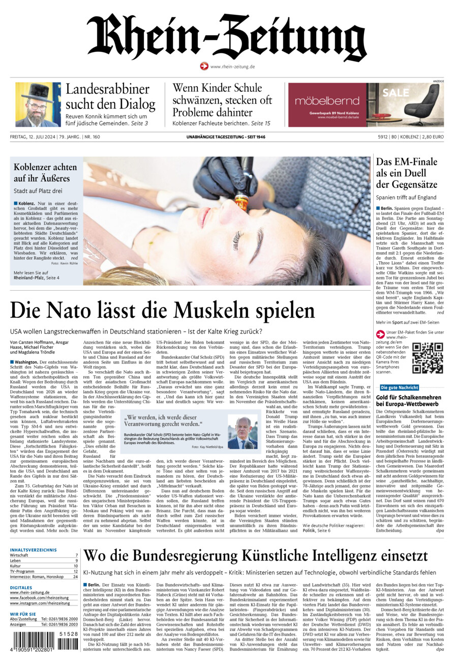 Rhein-Zeitung Koblenz & Region vom Freitag, 12.07.2024