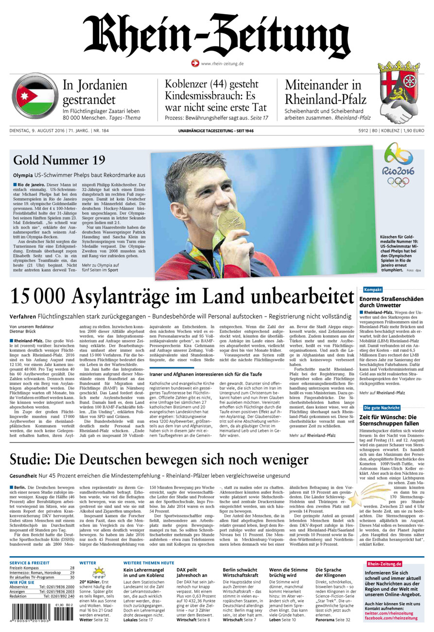 Rhein-Zeitung Koblenz & Region vom Dienstag, 09.08.2016