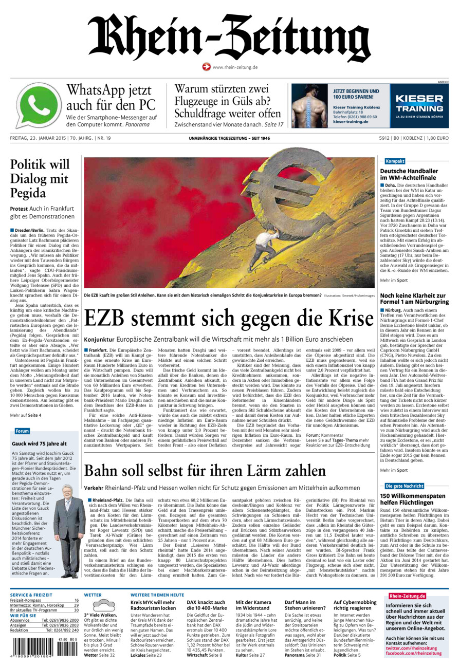 Rhein-Zeitung Koblenz & Region vom Freitag, 23.01.2015