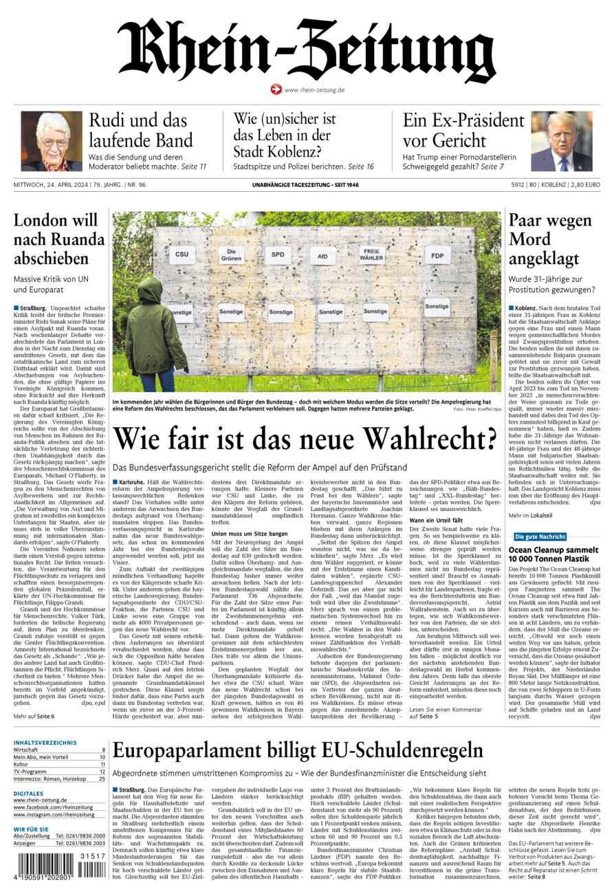 Rhein-Zeitung Koblenz & Region vom Mittwoch, 24.04.2024
