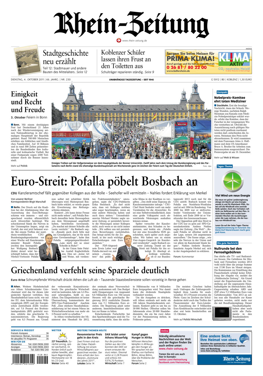 Rhein-Zeitung Koblenz & Region vom Dienstag, 04.10.2011