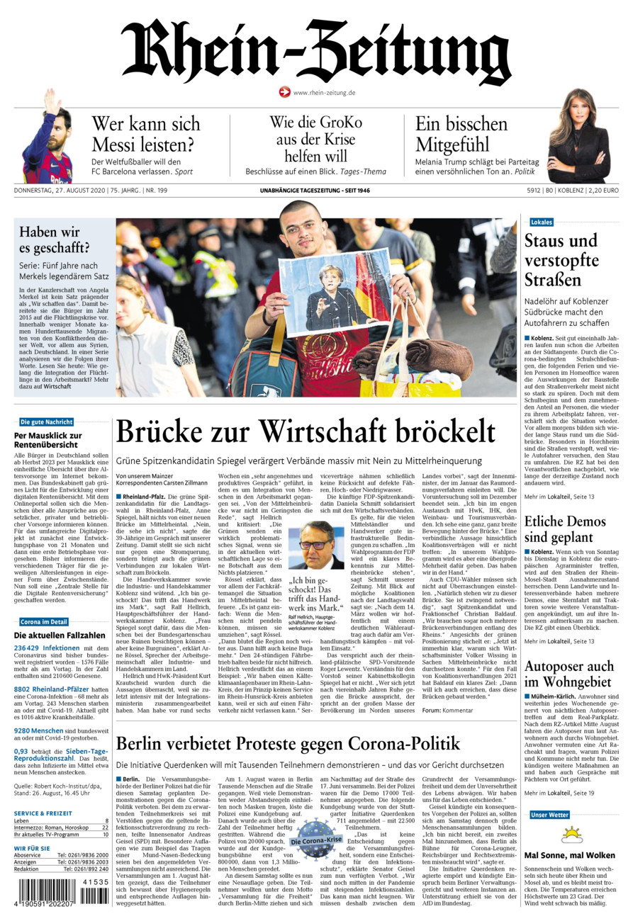 Rhein-Zeitung Koblenz & Region vom Donnerstag, 27.08.2020