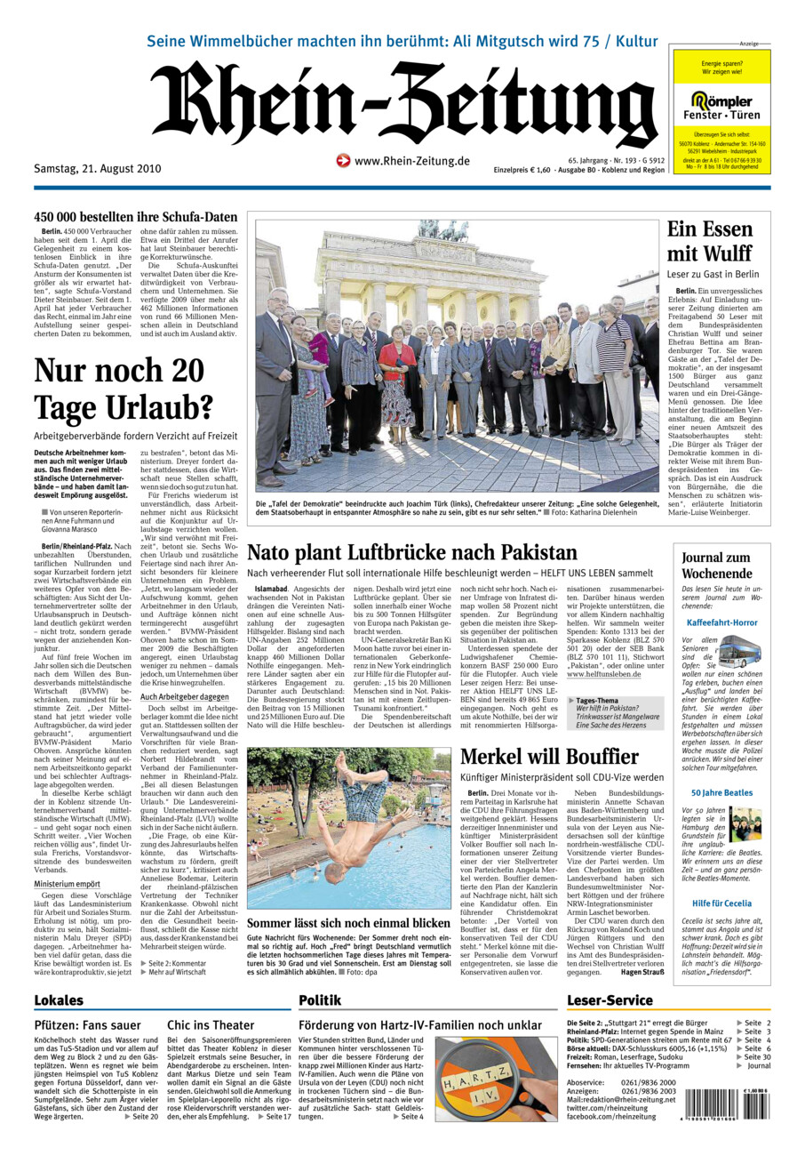 Rhein-Zeitung Koblenz & Region vom Samstag, 21.08.2010