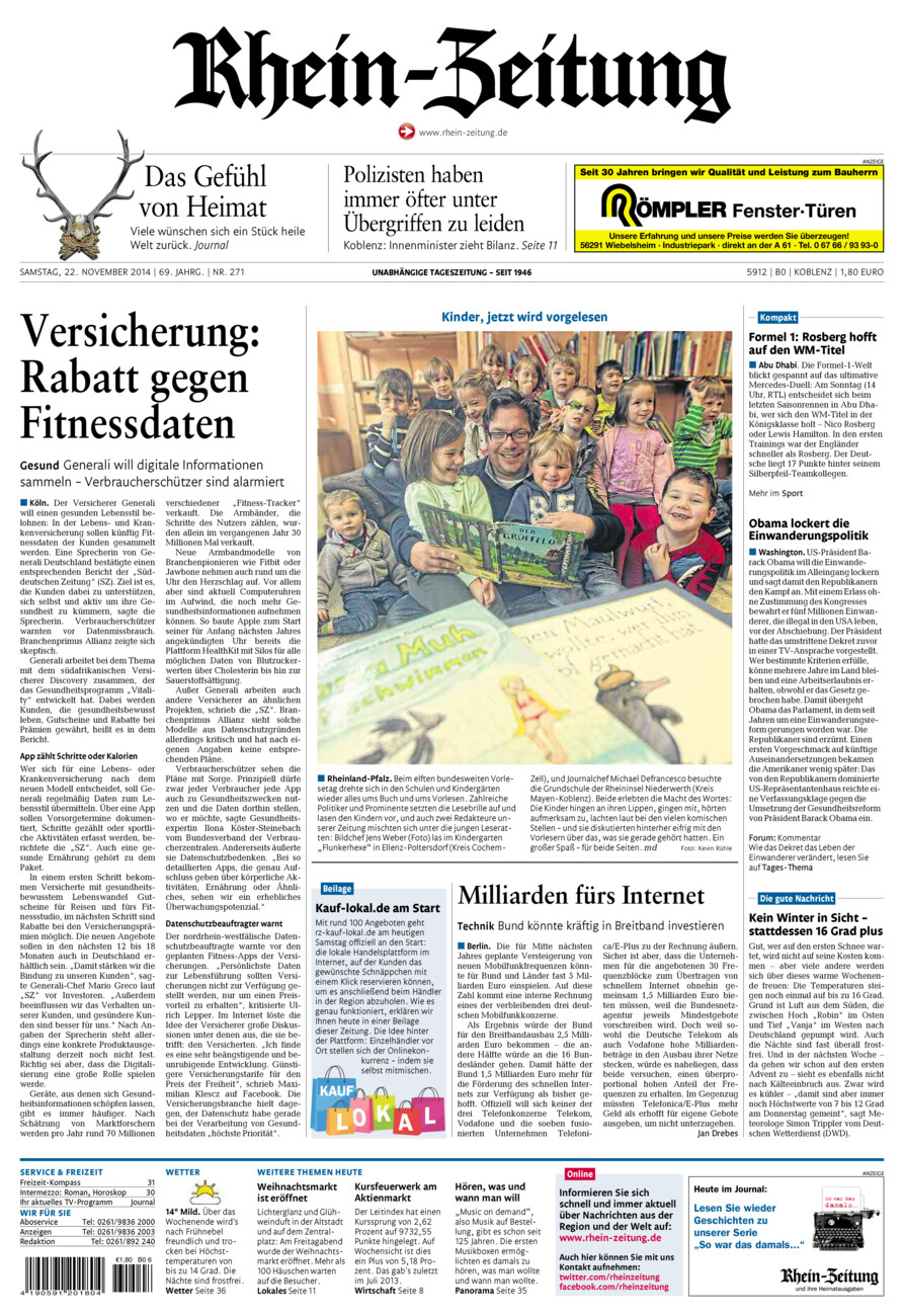Rhein-Zeitung Koblenz & Region vom Samstag, 22.11.2014