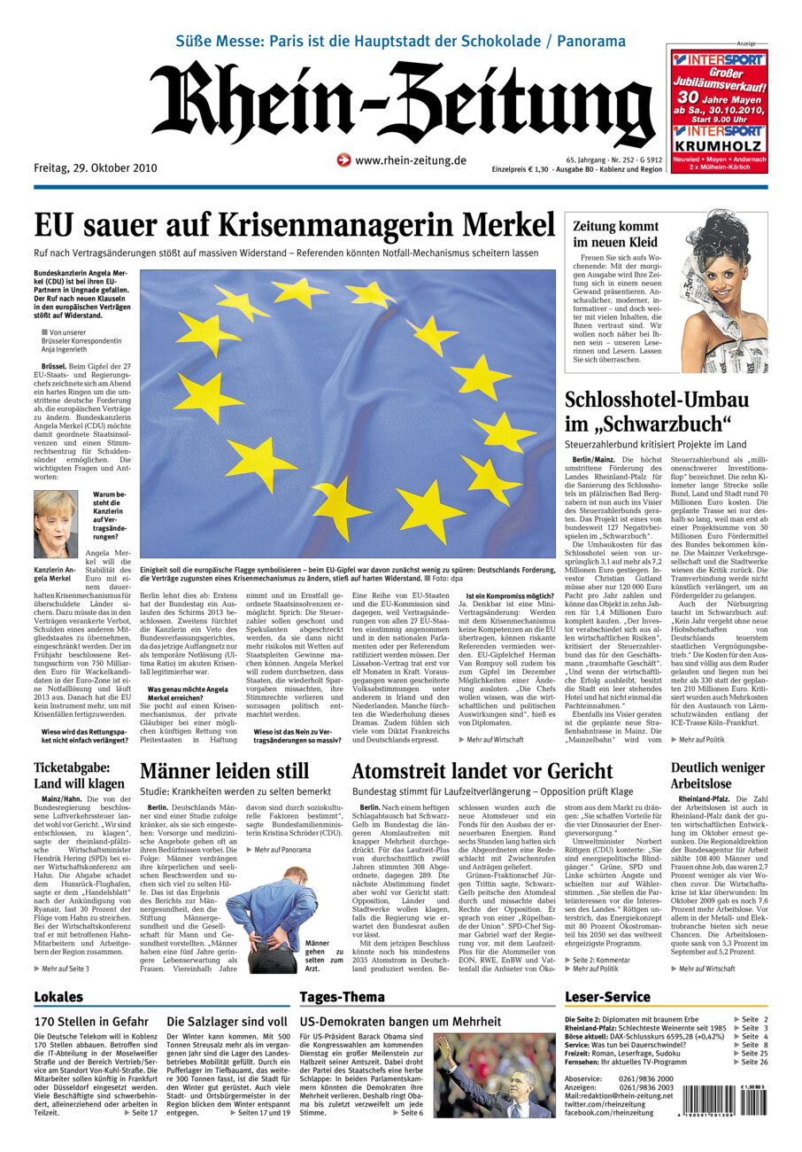 Rhein-Zeitung Koblenz & Region vom Freitag, 29.10.2010