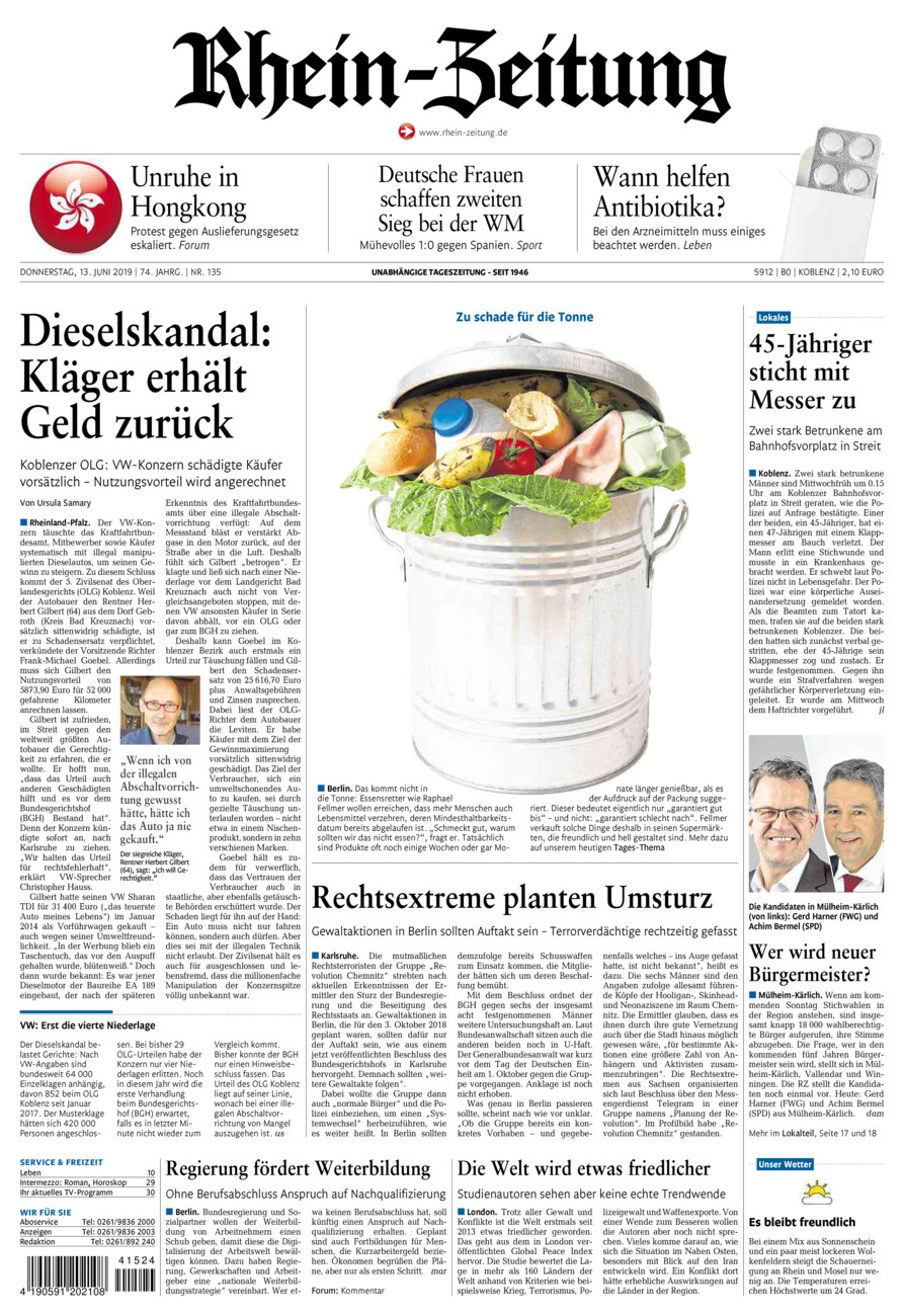 Rhein-Zeitung Koblenz & Region vom Donnerstag, 13.06.2019