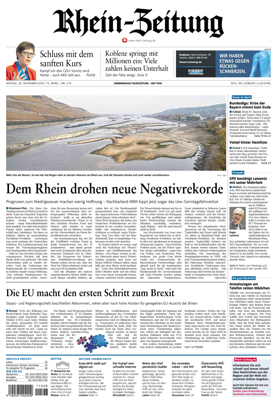 Rhein-Zeitung Koblenz & Region vom Montag, 26.11.2018