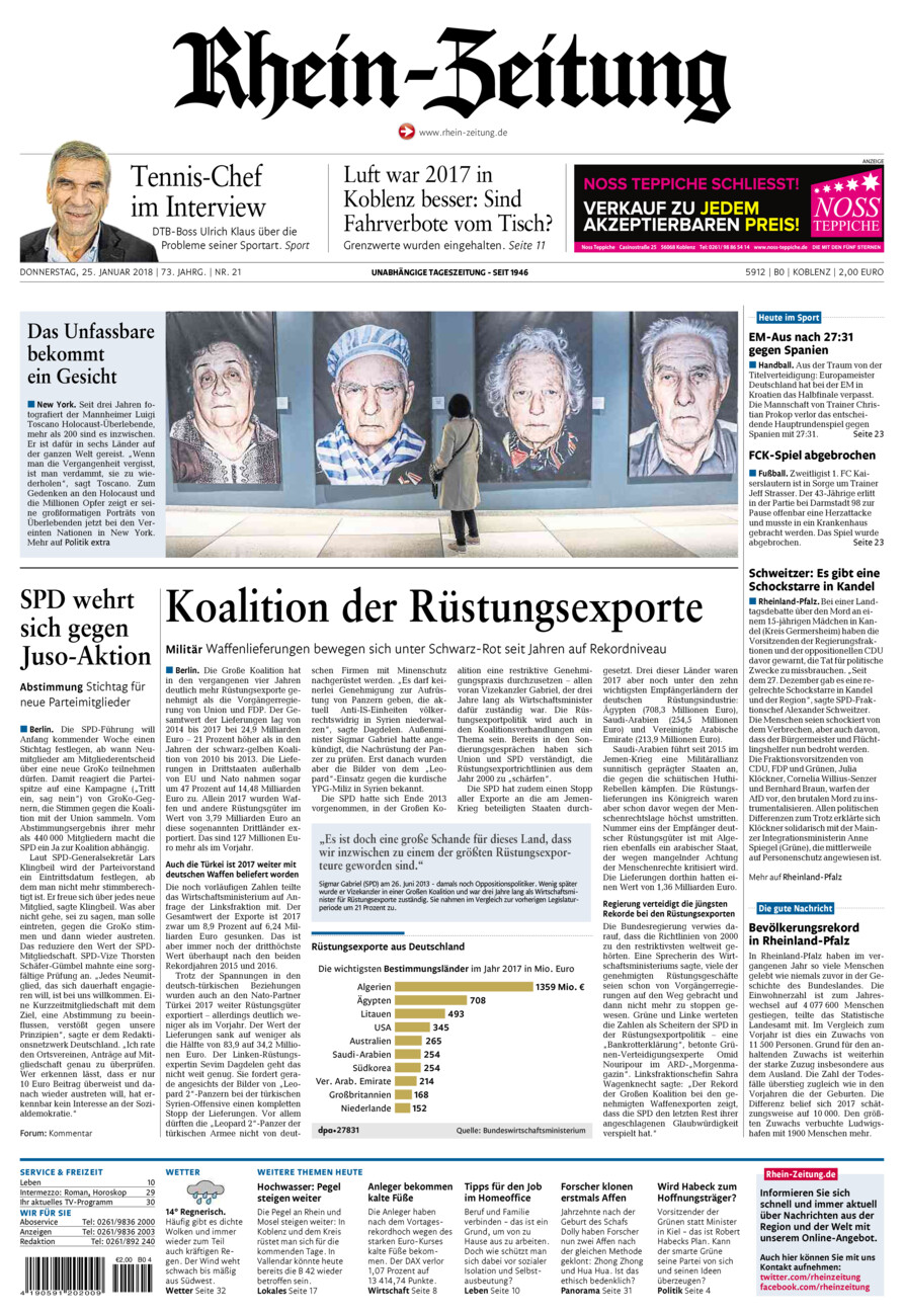Rhein-Zeitung Koblenz & Region vom Donnerstag, 25.01.2018