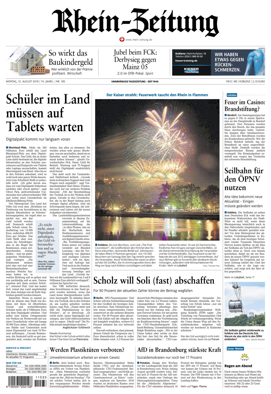 Rhein-Zeitung Koblenz & Region vom Montag, 12.08.2019