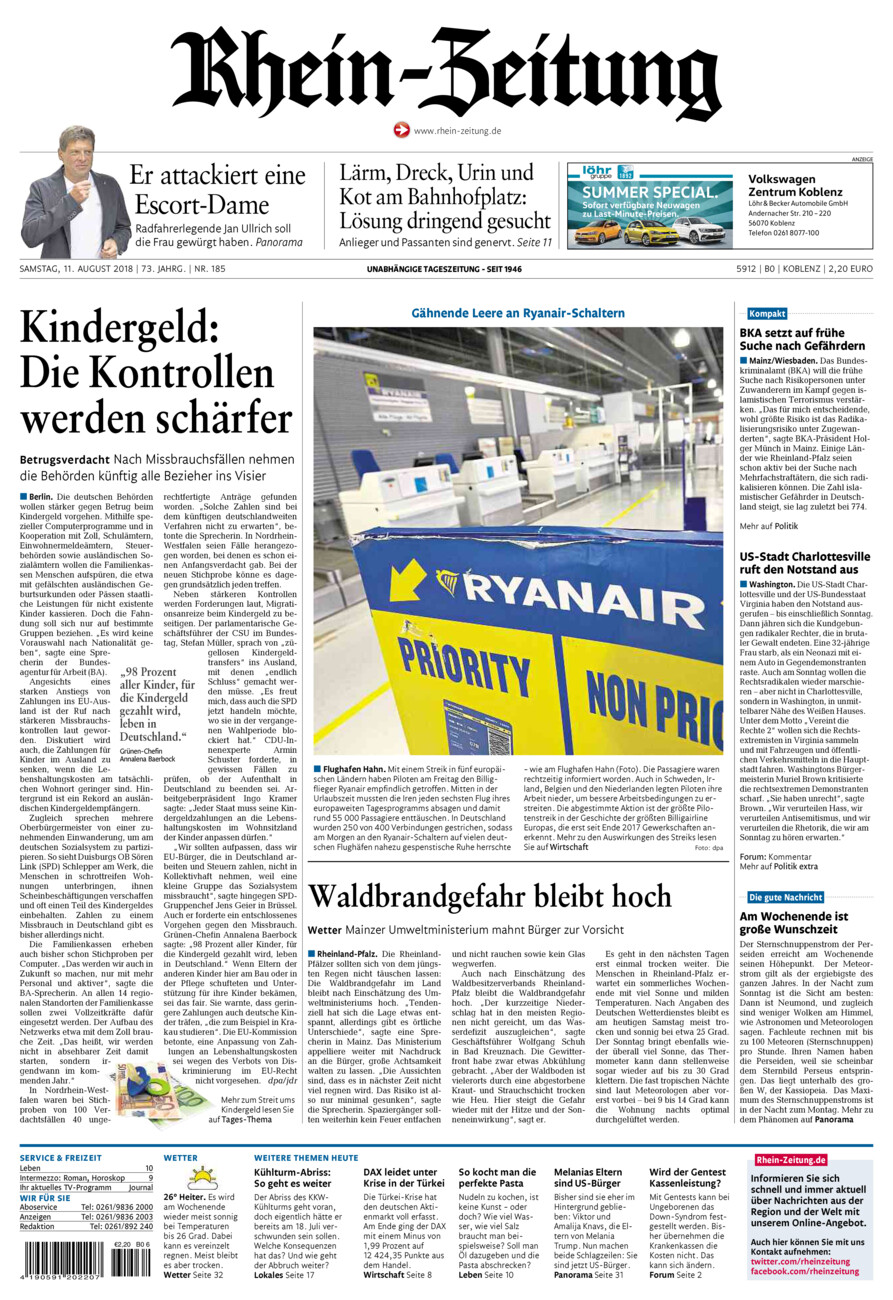 Rhein-Zeitung Koblenz & Region vom Samstag, 11.08.2018