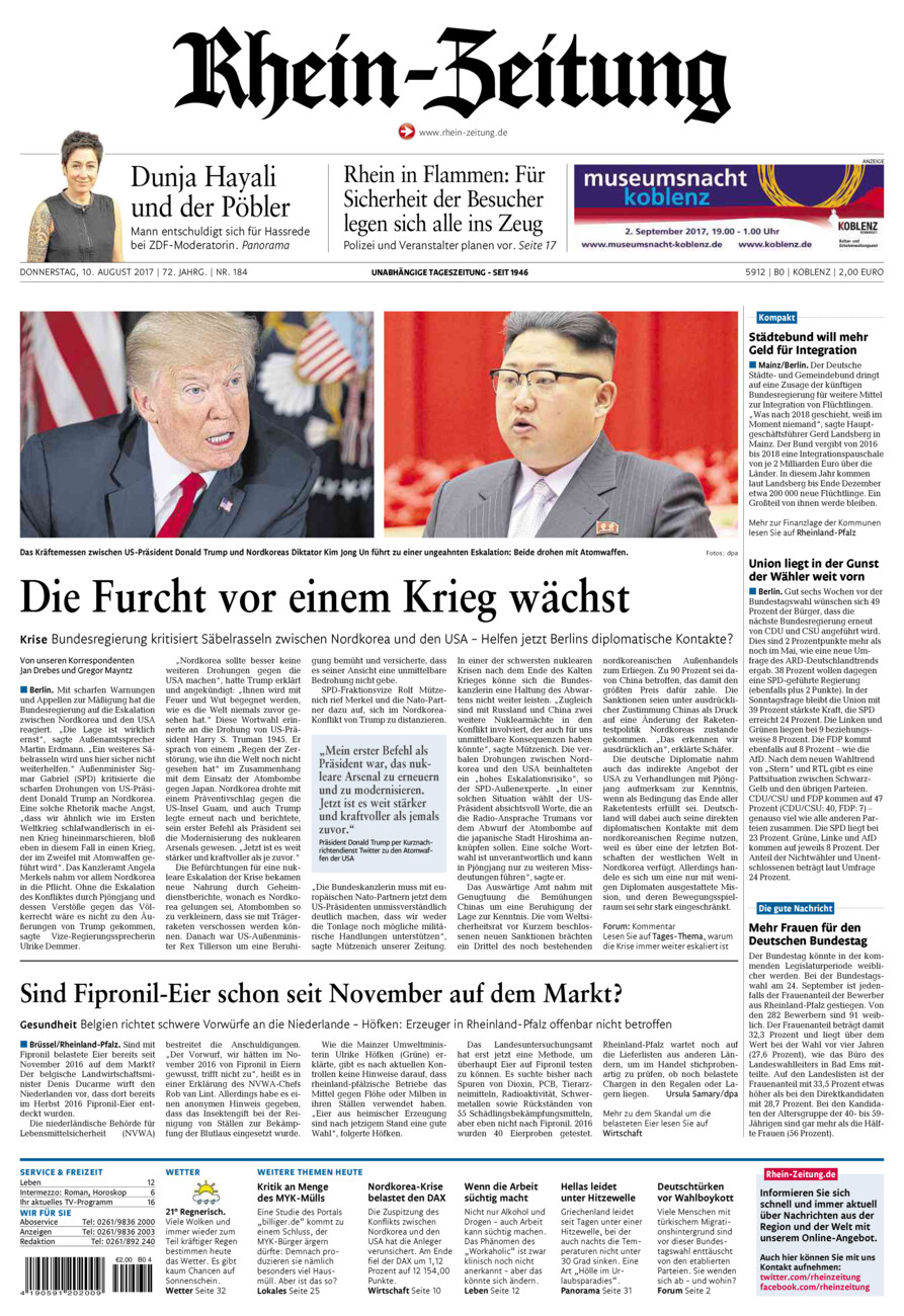 Rhein-Zeitung Koblenz & Region vom Donnerstag, 10.08.2017