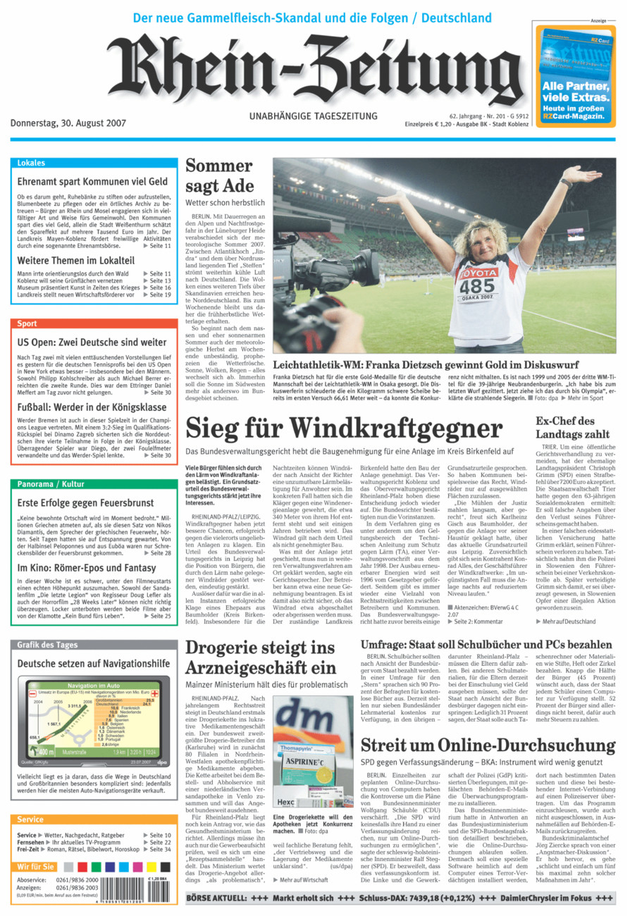 Rhein-Zeitung Koblenz & Region vom Donnerstag, 30.08.2007