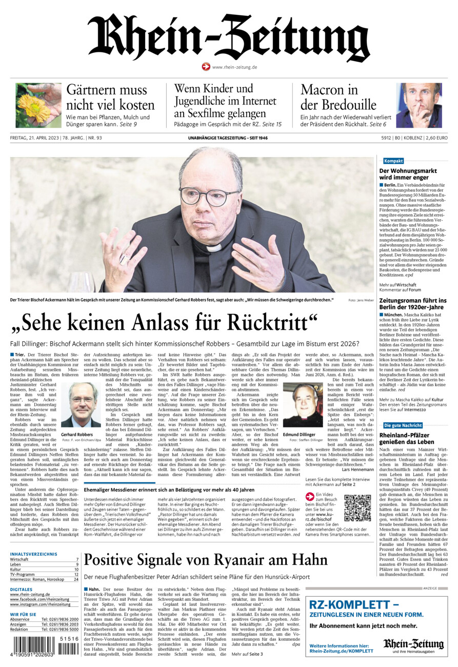 Rhein-Zeitung Koblenz & Region vom Freitag, 21.04.2023