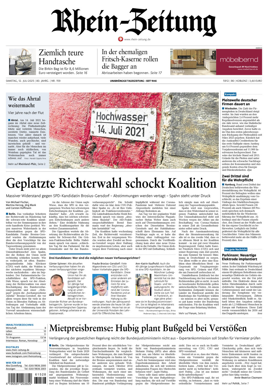 Rhein-Zeitung Koblenz & Region vom Samstag, 12.07.2025
