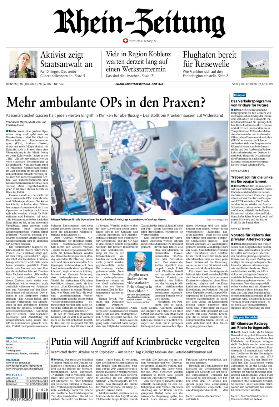 Rhein-Zeitung Koblenz & Region vom Dienstag, 18.07.2023