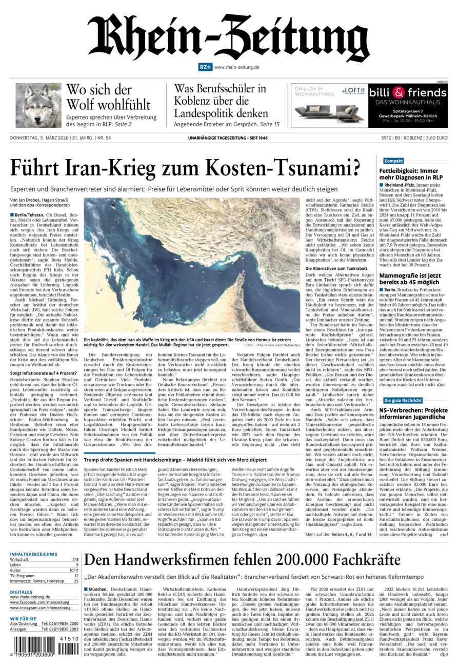 Rhein-Zeitung Koblenz & Region vom Donnerstag, 05.03.2026