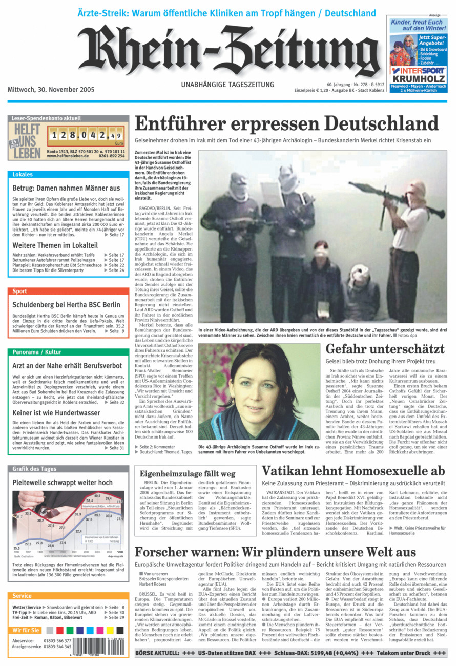 Rhein-Zeitung Koblenz & Region vom Mittwoch, 30.11.2005