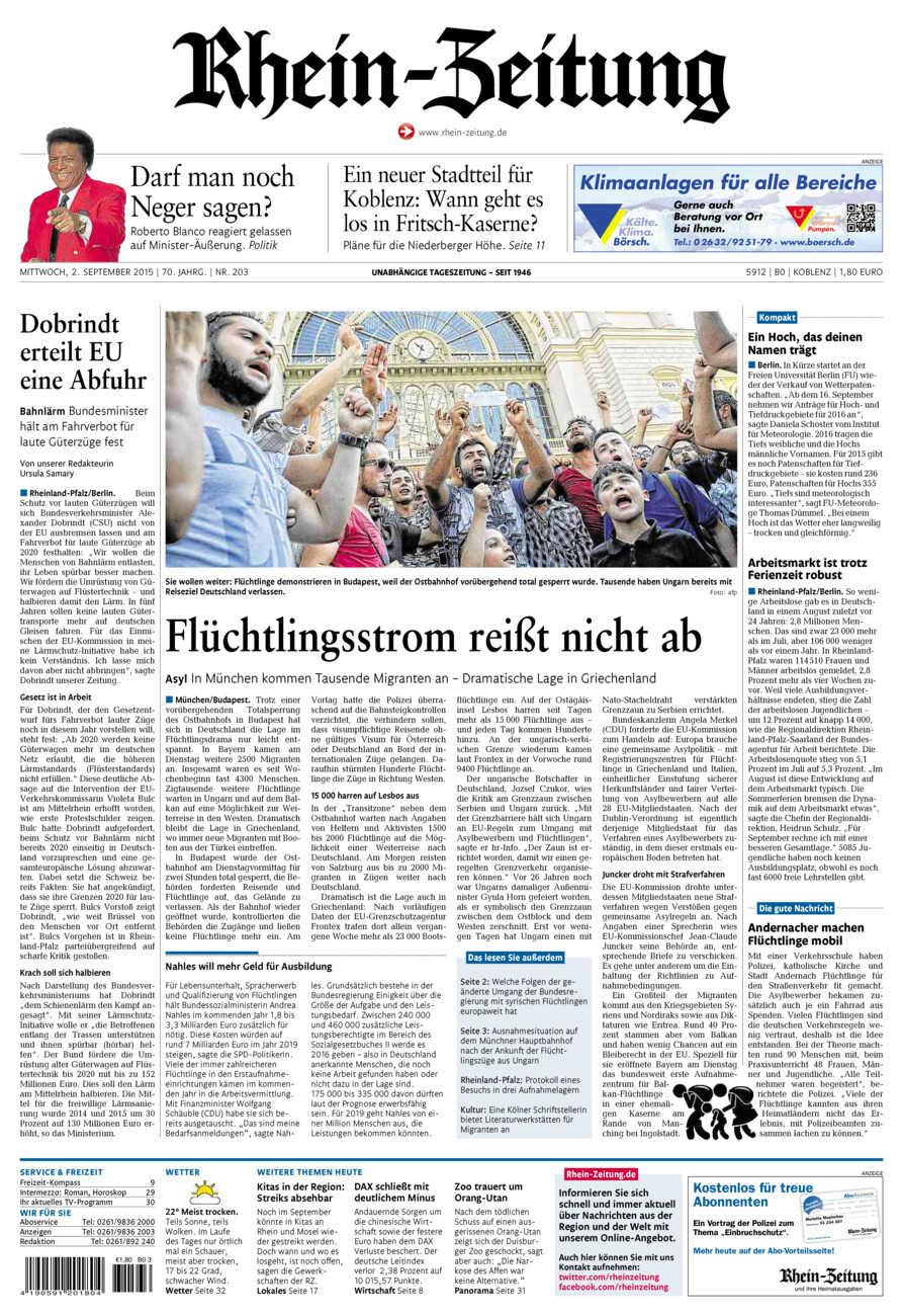 Rhein-Zeitung Koblenz & Region vom Mittwoch, 02.09.2015