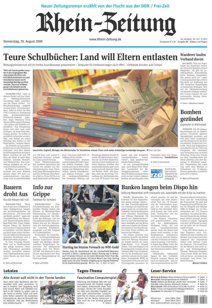 Rhein-Zeitung Koblenz & Region vom Donnerstag, 20.08.2009