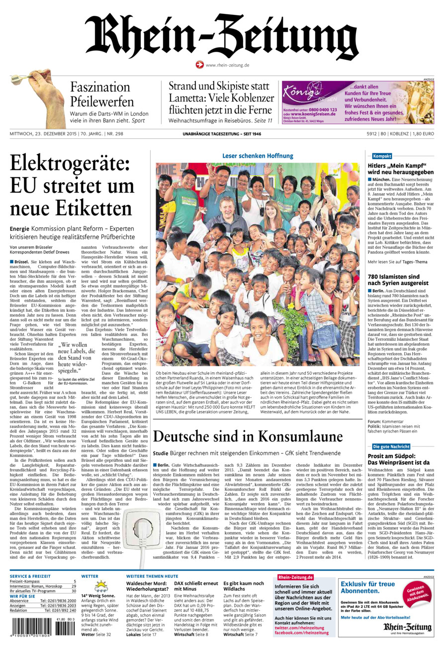 Rhein-Zeitung Koblenz & Region vom Mittwoch, 23.12.2015