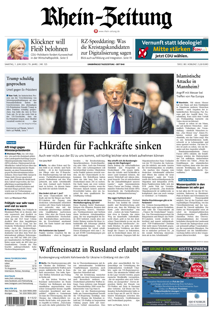 Rhein-Zeitung Koblenz & Region vom Samstag, 01.06.2024