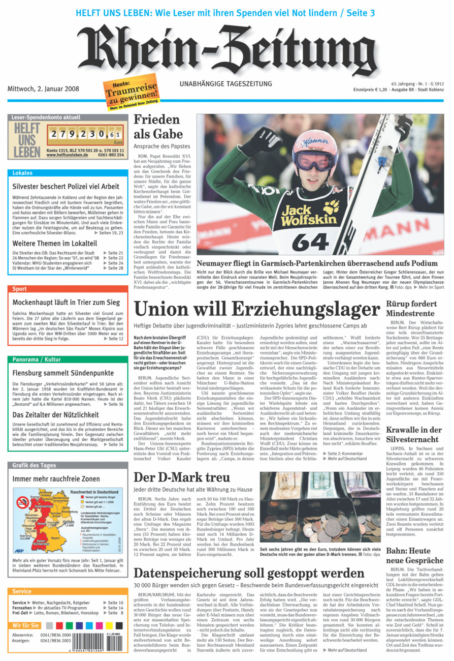 Rhein-Zeitung Koblenz & Region vom Mittwoch, 02.01.2008