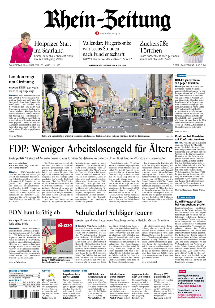 Rhein-Zeitung Koblenz & Region vom Donnerstag, 11.08.2011