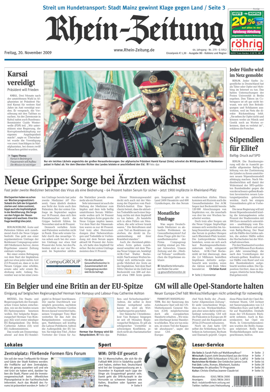 Rhein-Zeitung Koblenz & Region vom Freitag, 20.11.2009