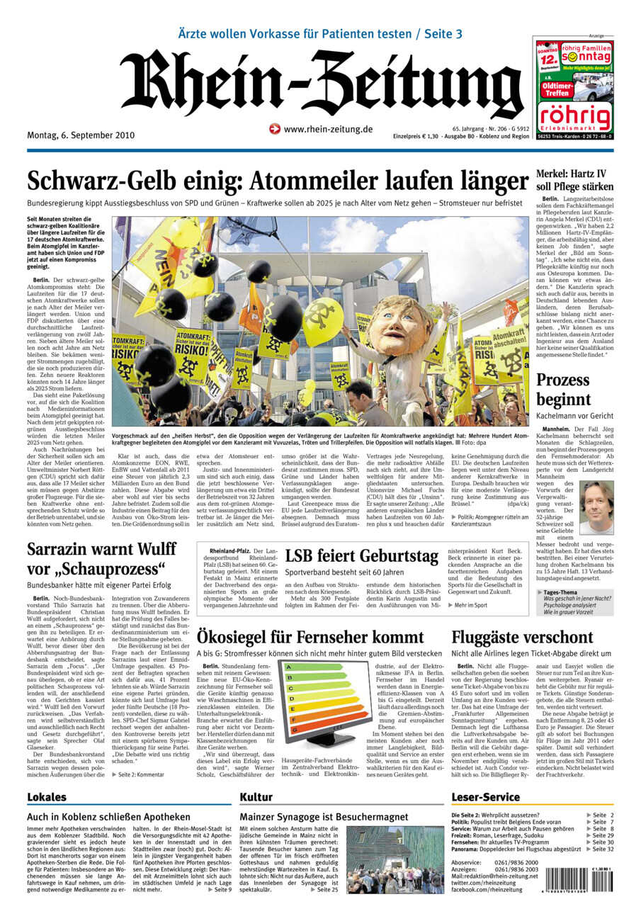 Rhein-Zeitung Koblenz & Region vom Montag, 06.09.2010